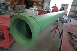 Large-diameter PP-RCT pipe being prefabricated. Large-diameter PP-RCT pipe being prefabricated.