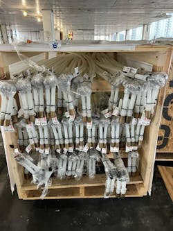 Prefabricated sections of PEX-a pipe on the jobsite. Prefabricated sections of PEX-a pipe on the jobsite.