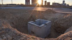 Sanitary sewer system distribution chamber and pump station. Sanitary sewer system distribution chamber and pump station.