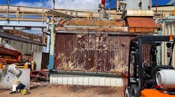 A view of the boiler after removing the side walls and most of the insulation. A view of the boiler after removing the side walls and most of the insulation.