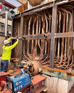 Part of the rear wall rebuild about midway through with support beams in place. Part of the rear wall rebuild about midway through with support beams in place.