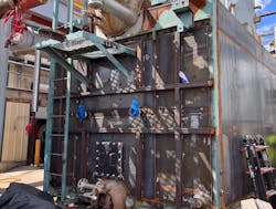 The rear wall after installing new insulation, a new wall and exterior supports. The rear wall after installing new insulation, a new wall and exterior supports.