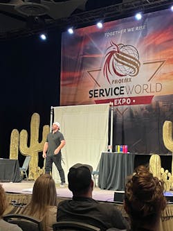 Jon Dorenbos, former NFL Player and magician, delivers one of the keynote speeches at Service World Expo. Jon Dorenbos, former NFL Player and magician, delivers one of the keynote speeches at Service World Expo.