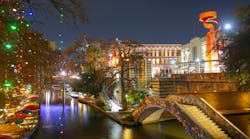 The San Antonio, TX Riverwalk at night. The San Antonio, TX Riverwalk at night.