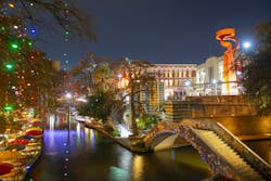 The San Antonio, TX Riverwalk at night. The San Antonio, TX Riverwalk at night.