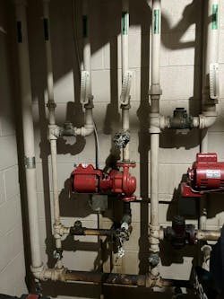 Two of the three pumps that were installed, all piped the same way. Two of the three pumps that were installed, all piped the same way.