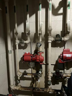 Two of the three pumps that were installed, all piped the same way. Two of the three pumps that were installed, all piped the same way.