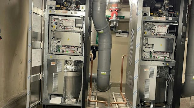 The original boilers at luxury condo building 100 Pier 4 in Boston needed to be replaced because of failing heat exchangers. The E.M. Duggan crew installed two Laars MagnaTherm boilers because of the company&rsquo;s heat exchanger reputation.