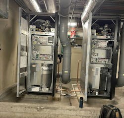 The original boilers at luxury condo building 100 Pier 4 in Boston needed to be replaced because of failing heat exchangers. The E.M. Duggan crew installed two Laars MagnaTherm boilers because of the company’s heat exchanger reputation. The original boilers at luxury condo building 100 Pier 4 in Boston needed to be replaced because of failing heat exchangers. The E.M. Duggan crew installed two Laars MagnaTherm boilers because of the company’s heat exchanger reputation.