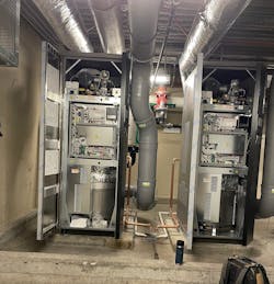 The original boilers at luxury condo building 100 Pier 4 in Boston needed to be replaced because of failing heat exchangers. The E.M. Duggan crew installed two Laars MagnaTherm boilers because of the company&rsquo;s heat exchanger reputation.