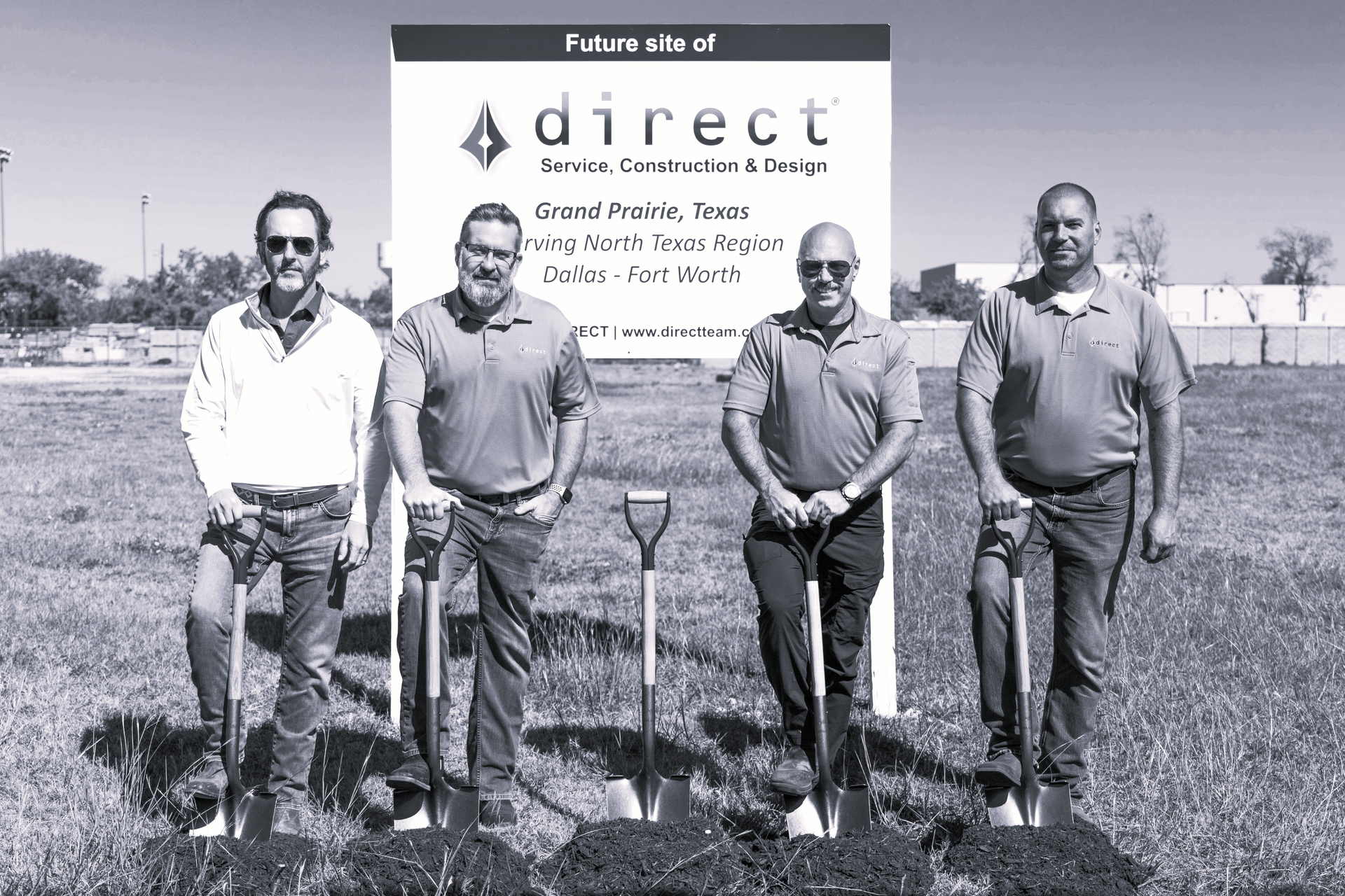 Principles at Direct Service, Construction & Design gather at the groundbreaking of their new DFW facility.
