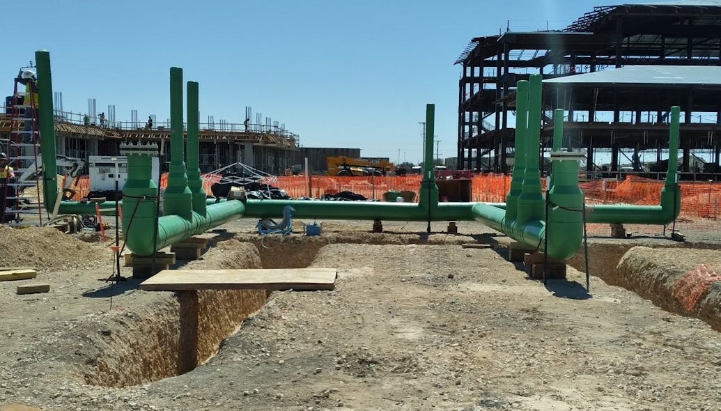 More than 6,000 feet of PP-RCT piping was installed at the United States Air Force&rsquo;s Joint Base San Antonio-Lackland, Texas for hot and cold potable water, non-potable HVAC heating and chilled water, plus condenser water. The pipe was selected for its greater pressure capabilities at higher temperatures than conventional PP materials.