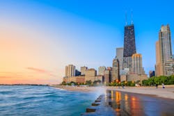 The Chicago skyline seen from North Avenue Beach. The Chicago skyline seen from North Avenue Beach.