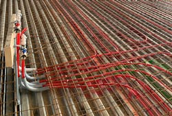 . The system at Edward Little High School features 110,000 ft (32,528 m) of 1/2 in. REHAU RAUPEX® O2 barrier crosslinked polyethylene (PEXa) pipe. . The system at Edward Little High School features 110,000 ft (32,528 m) of 1/2 in. REHAU RAUPEX® O2 barrier crosslinked polyethylene (PEXa) pipe.