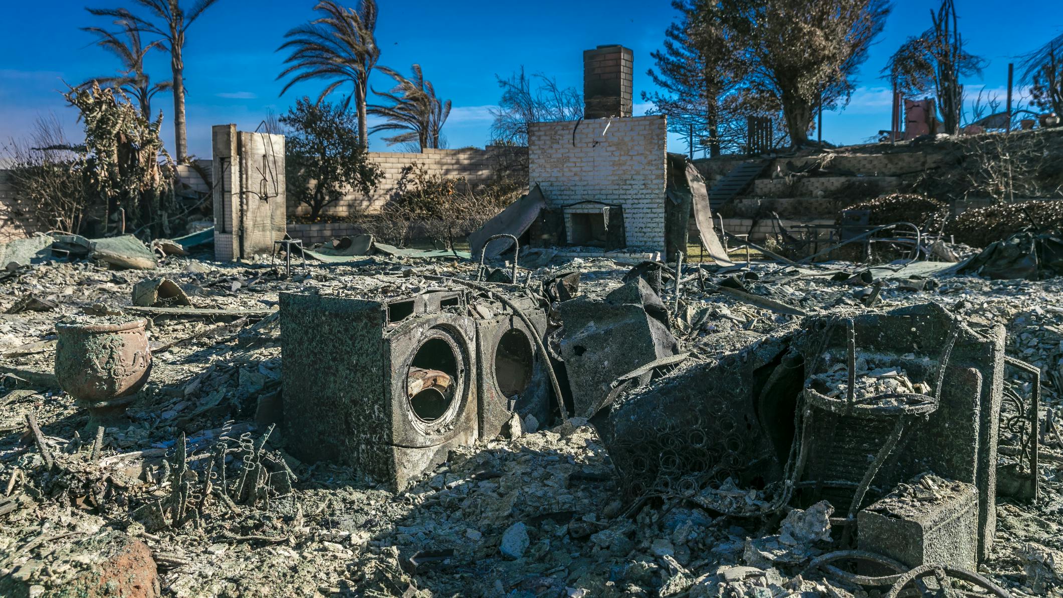 Destroyed home from 2018 Thomas Fire off Foothill Road in the Via Arroyo and Via Pasito neighborhood in California.