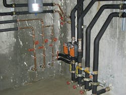 Solar hot water piping to the radiant system and DHW preheat. Solar hot water piping to the radiant system and DHW preheat.