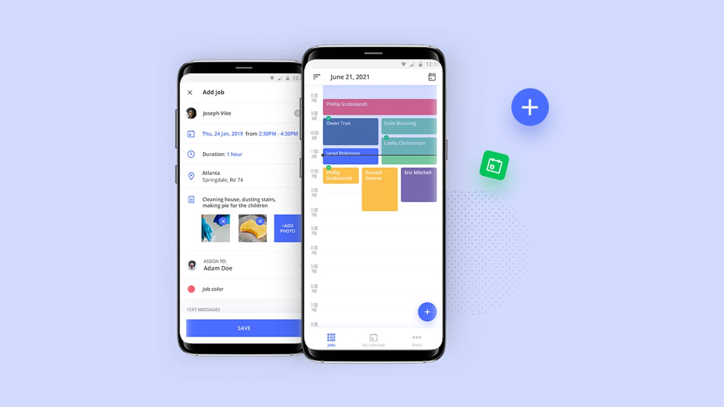 The scheduling screen from the FieldVibe mobile app.