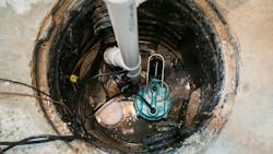 A typical sump pump application. A typical sump pump application.