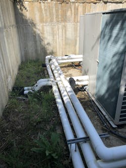 Outside, the closely spaced tees are backwards in the chiller pit. Outside, the closely spaced tees are backwards in the chiller pit.