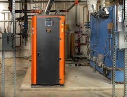 The HVAC department at Lakota Local School District often installs one new condensing boiler alongside one of the existing boilers, which remains in place for redundancy.