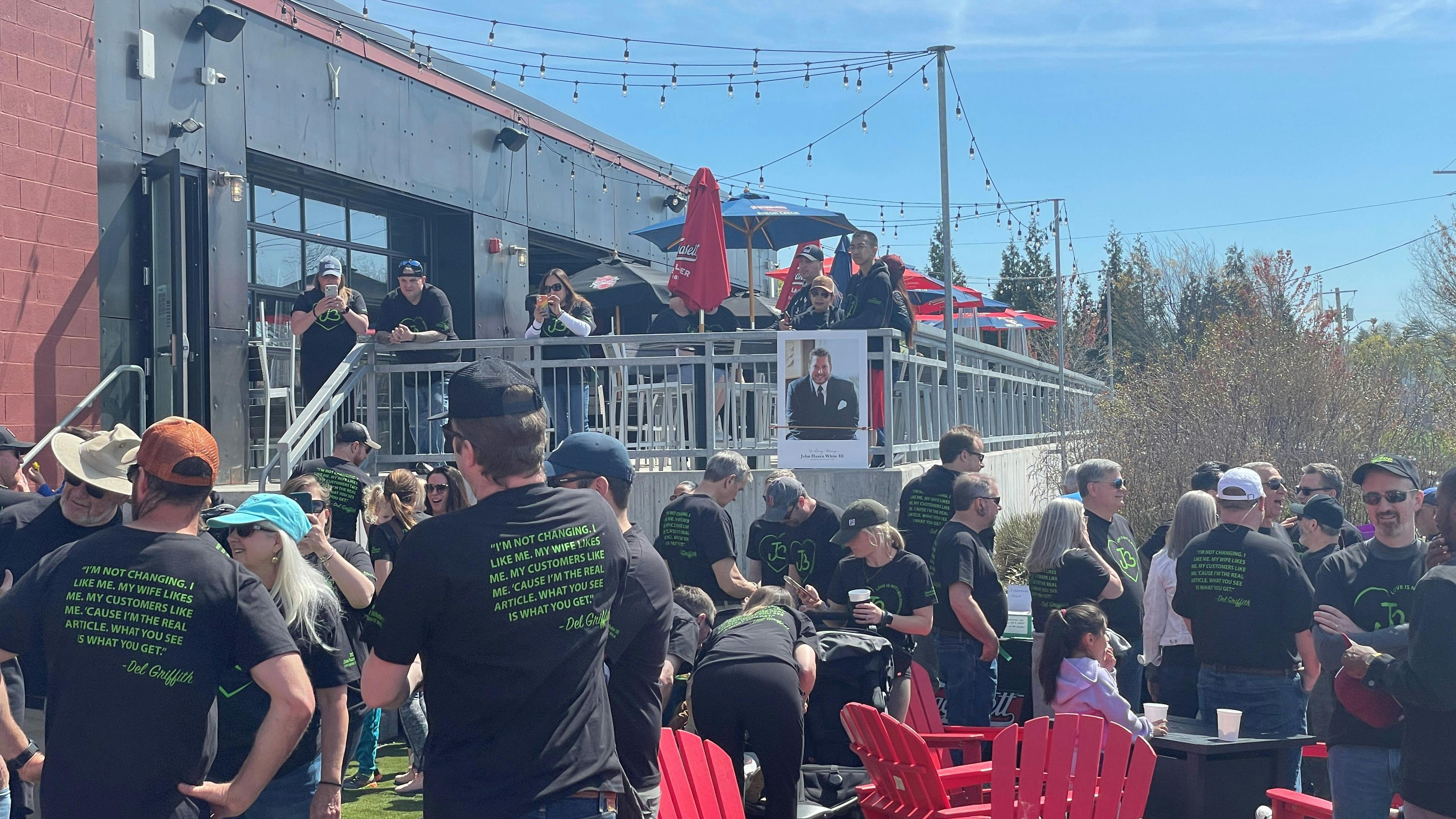 Employees, family members, and friends gathered at the Narragansett Brewery to celebrate the life of John H. White III.