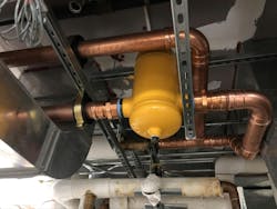 New air separator pressed in with strut cushion clamps for support and location. New air separator pressed in with strut cushion clamps for support and location.