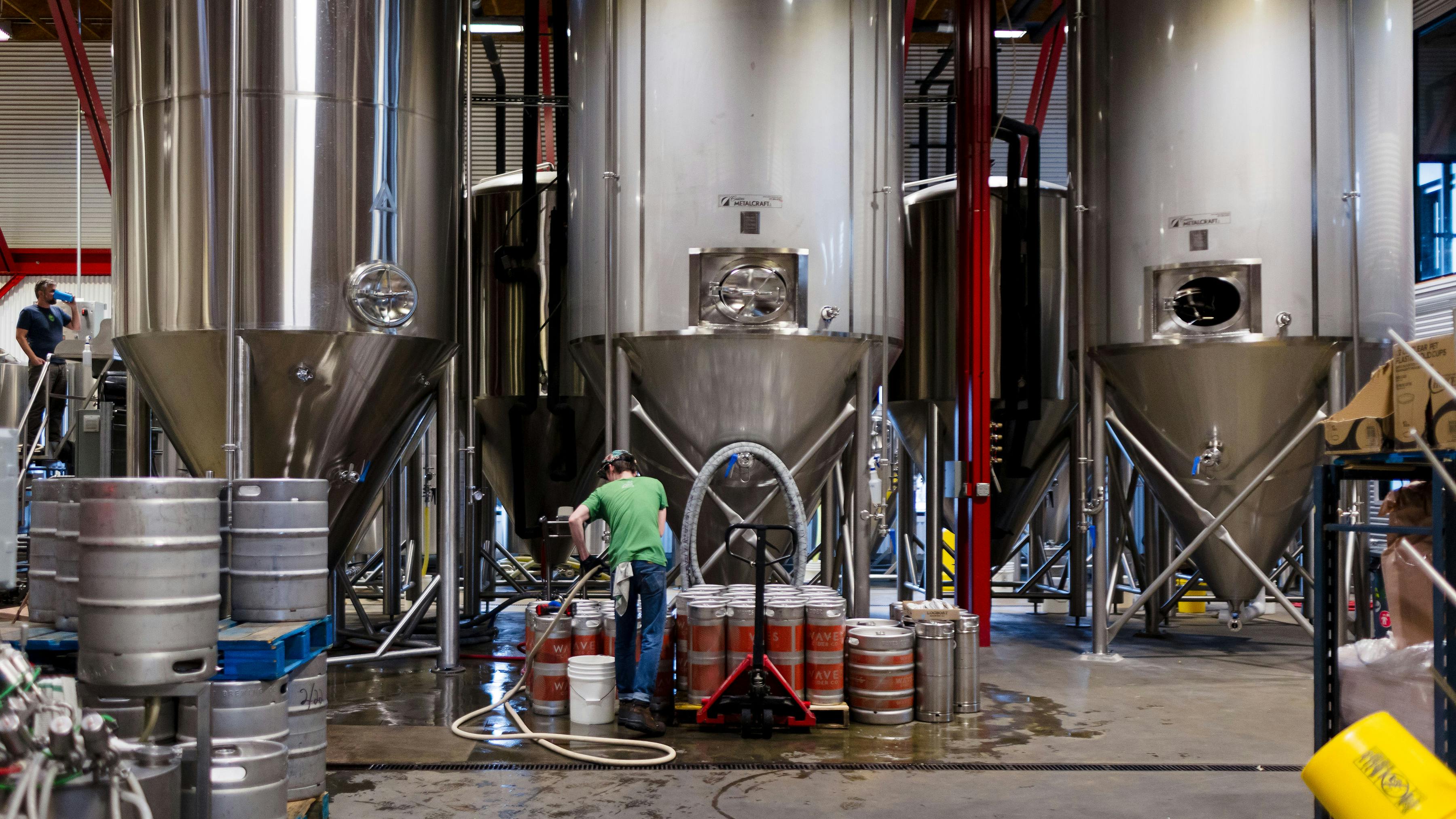 Mash tun tanks at the Logboat Brewing Co.