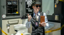 Detective Drains and his surprising partner, a singing and talking toilet named Mel (pictured), are on the case.