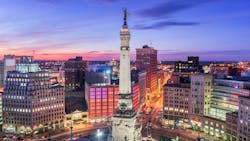 Skyline of downtown Indianapolis, as seen from Monument Circle. Skyline of downtown Indianapolis, as seen from Monument Circle.