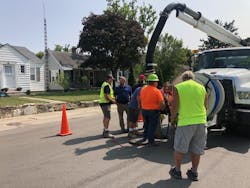 When the water flow confirms the pipe has been cleaned at the right speed, the maintenance crew can lower the pressure in the hose and come back through the pipe at the same speed. When the water flow confirms the pipe has been cleaned at the right speed, the maintenance crew can lower the pressure in the hose and come back through the pipe at the same speed.