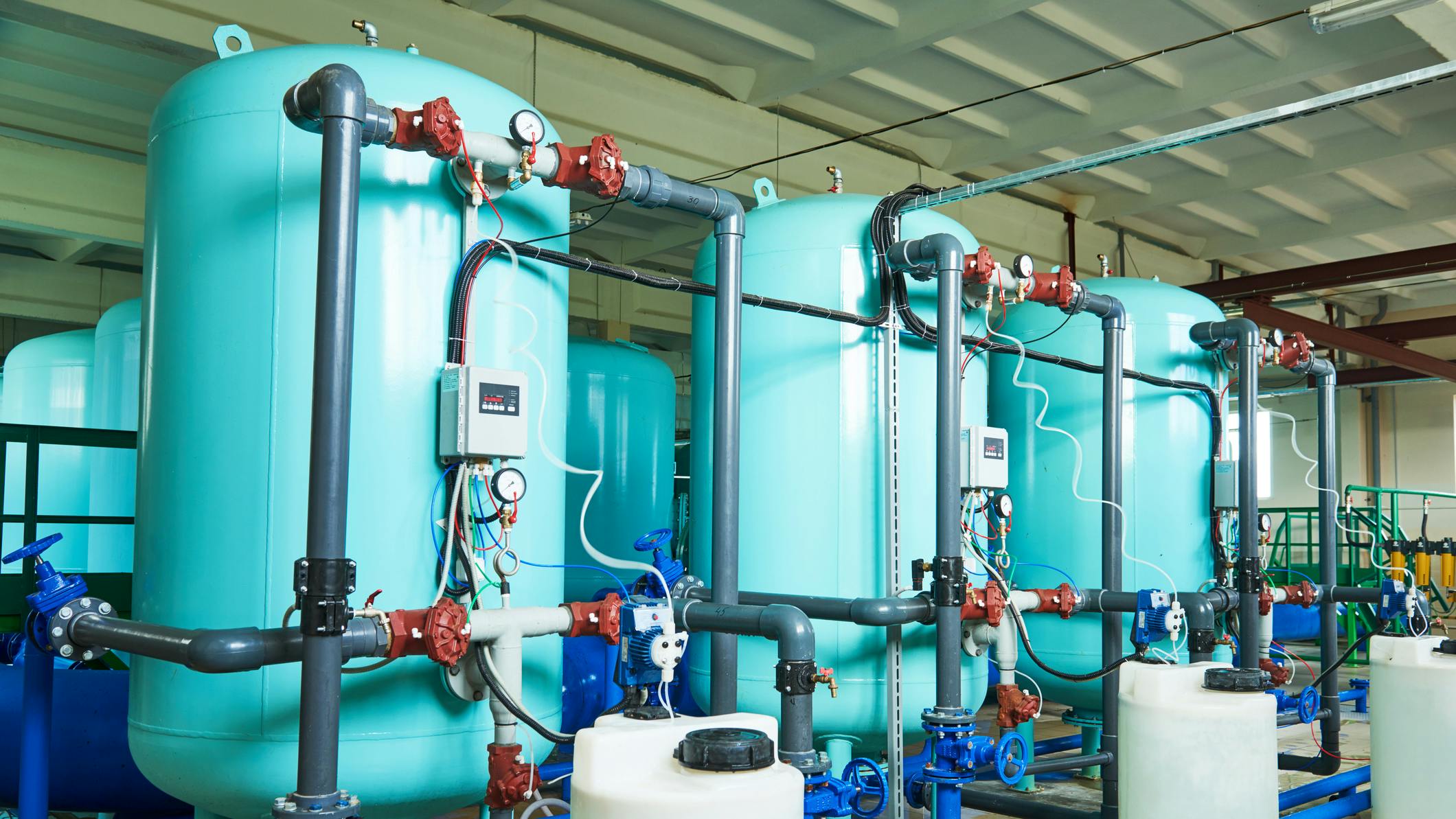 An industrial water filtration system.