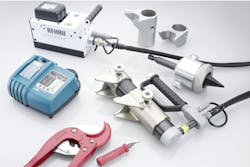 A battery-powered hydraulic tool kit. A battery-powered hydraulic tool kit.