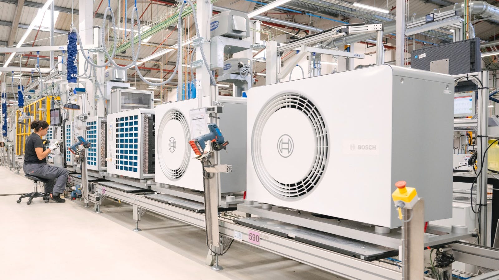 A Bosch production line of air- and water-source heat pumps.