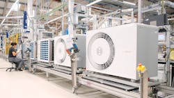 A Bosch production line of air- and water-source heat pumps. A Bosch production line of air- and water-source heat pumps.