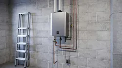 A basement-installed Sensi-RX tankless unit from Rinnai.
