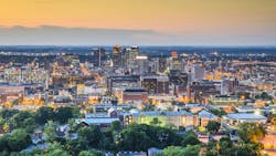 The Birmingham, Alabama skyline. The Birmingham, Alabama skyline.