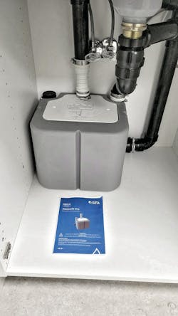 Completed installation of the Saniswift Pro provides proper drainage for the doctor’s office lab sink. Completed installation of the Saniswift Pro provides proper drainage for the doctor’s office lab sink.