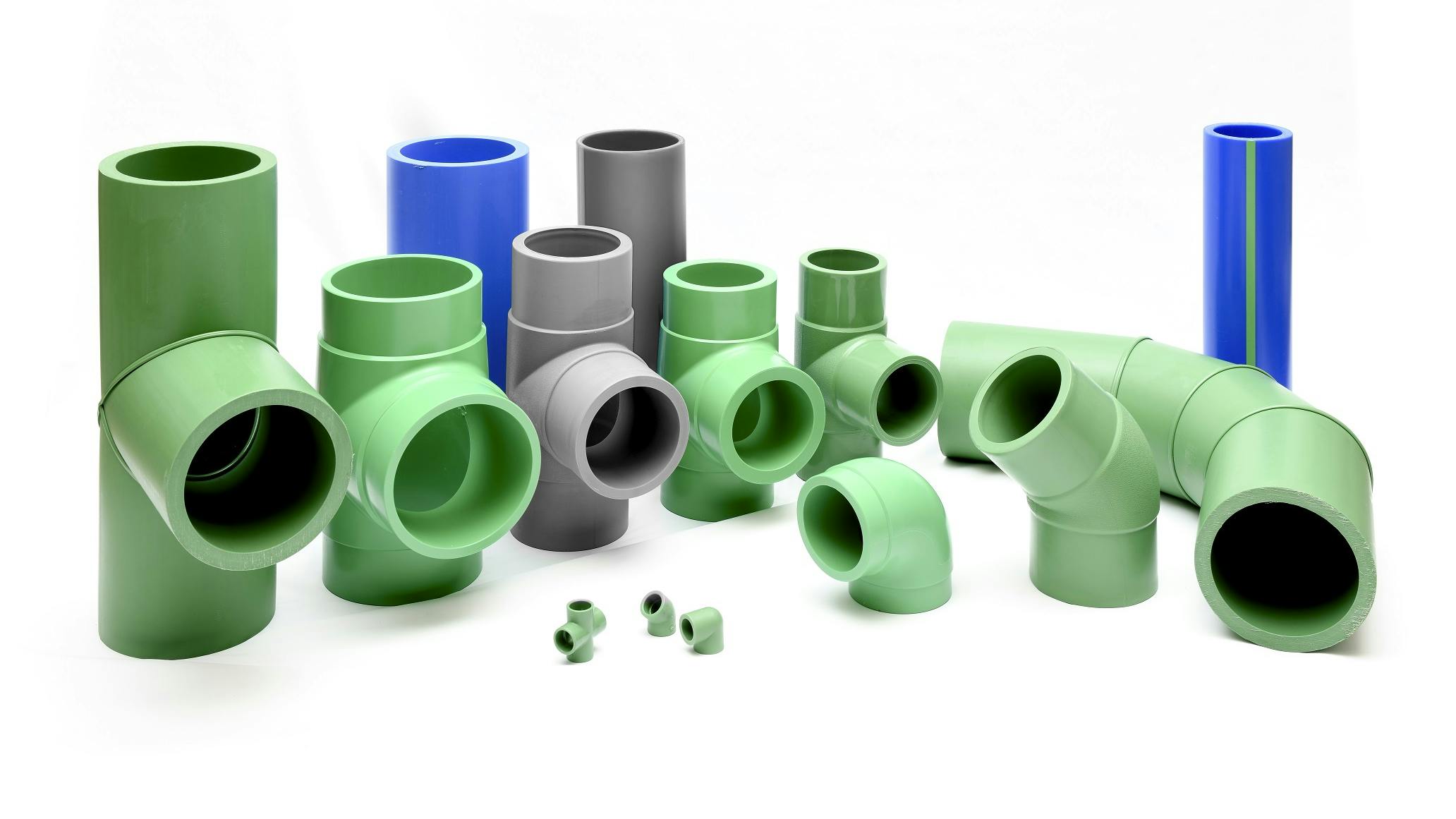 PP-R and PP-RCT pipes and fittings discussed in the recently updated ASTM Standard F2389-24a are available in diameters from 16 mm to 710 mm, also known as nominal diameters 3/8 to 28 inches. Photo courtesy of PPI.