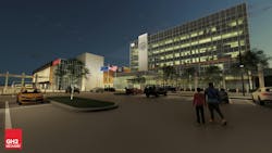 A computer rendering of the new medical campus at night. A computer rendering of the new medical campus at night.