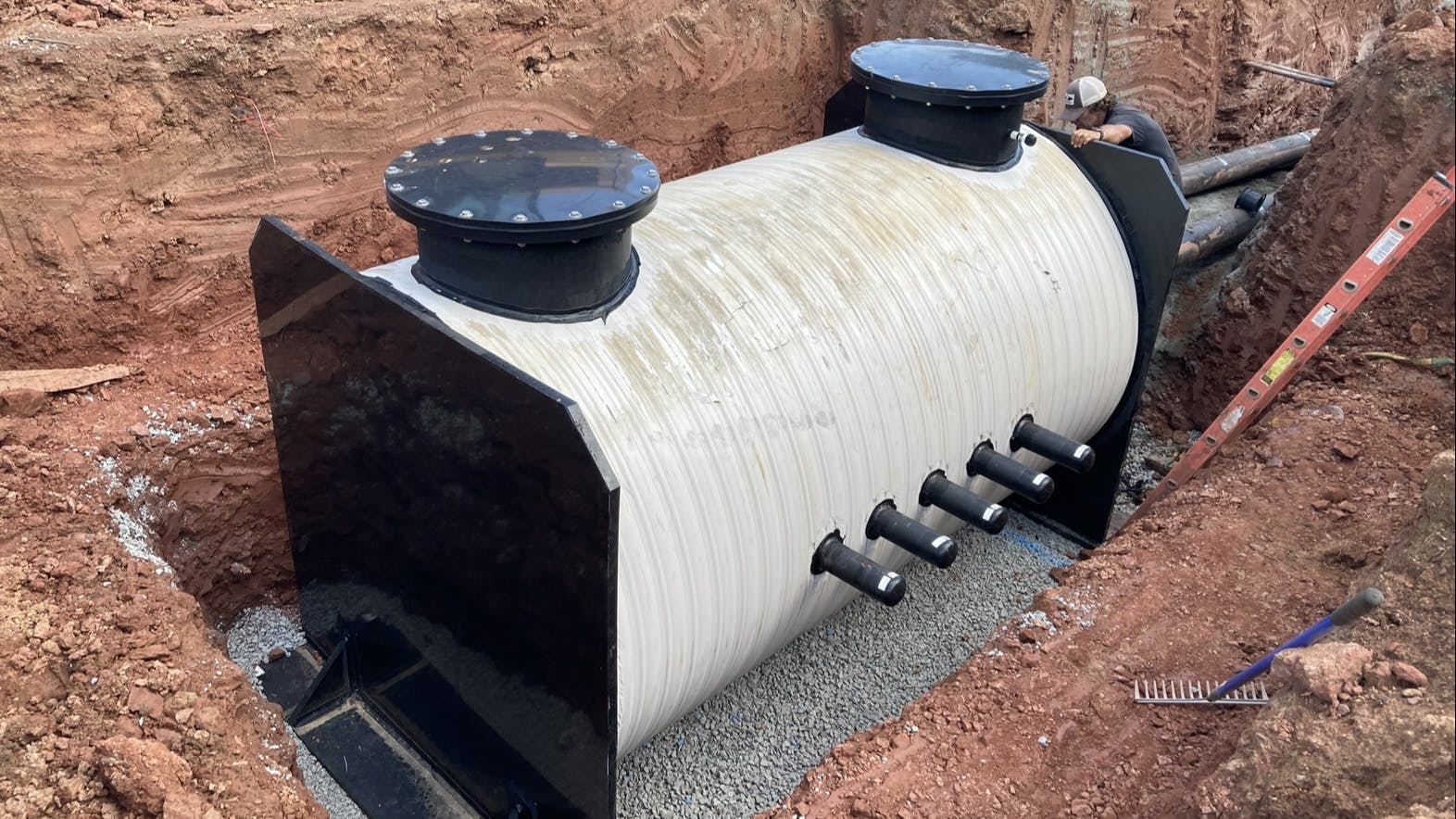 A HDPE vault for connections of ground loop piping.