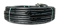 A coil of PE4710 HDPE ground loop piping configured as a premanufactured U-bend assembly. A coil of PE4710 HDPE ground loop piping configured as a premanufactured U-bend assembly.