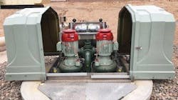 The trend toward above ground pump stations, exemplified by the EVERLAST™ Pump Stations pictured here, offers a commonsense solution to problems with submersible pumps, such as the frequent pulling and replacement due to clogs and failures, and the hazards of accessing confined spaces. The trend toward above ground pump stations, exemplified by the EVERLAST™ Pump Stations pictured here, offers a commonsense solution to problems with submersible pumps, such as the frequent pulling and replacement due to clogs and failures, and the hazards of accessing confined spaces.