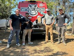 Evan, Ty and Jake—the Motherflushers—pose with Spencer Brown. Evan, Ty and Jake—the Motherflushers—pose with Spencer Brown.