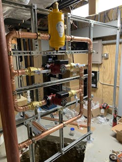 Air separator and circulators on the strut frame. Air separator and circulators on the strut frame.