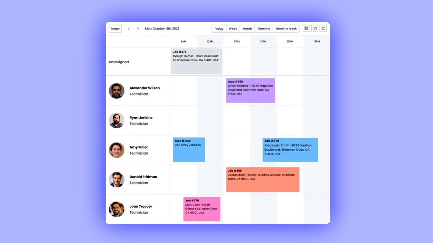 The Workiz scheduling dashboard.