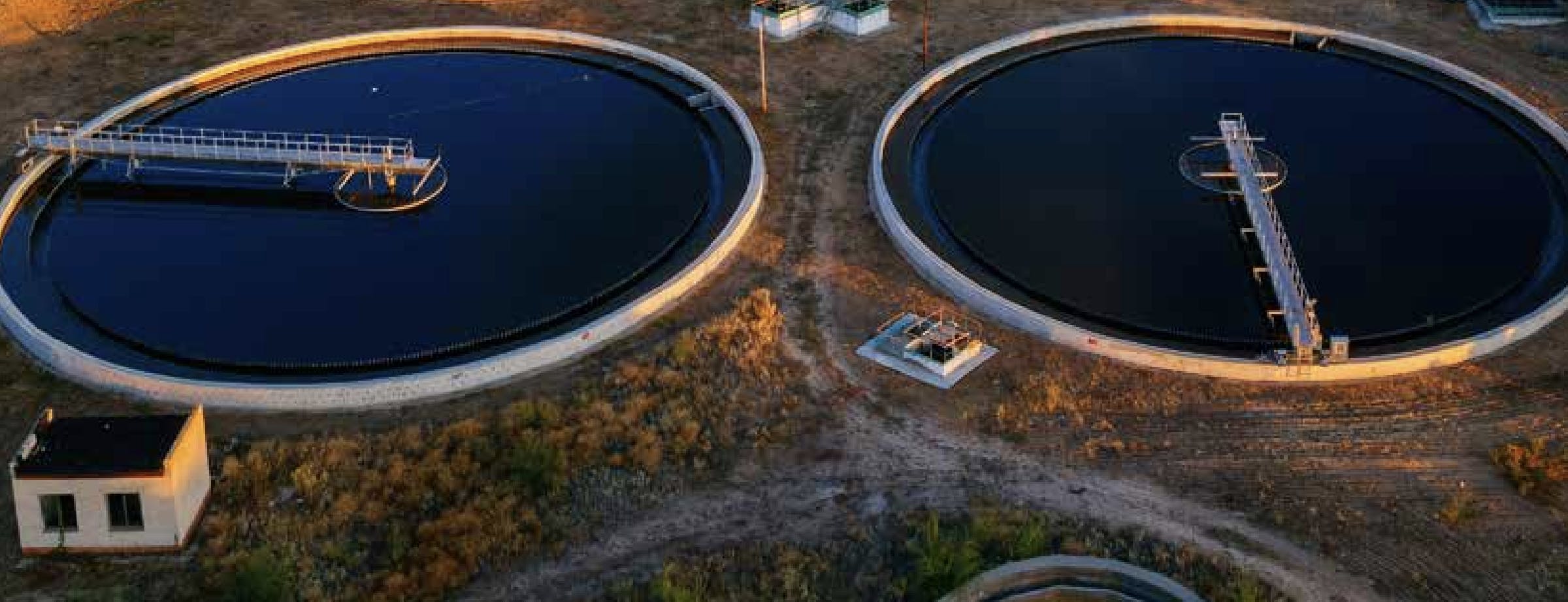 Overhead view of a wastewater treatment center using ferrous chlorate.