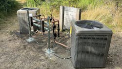 The restored system, Note the strut framework to keep the exchangers off the pad. The restored system, Note the strut framework to keep the exchangers off the pad.