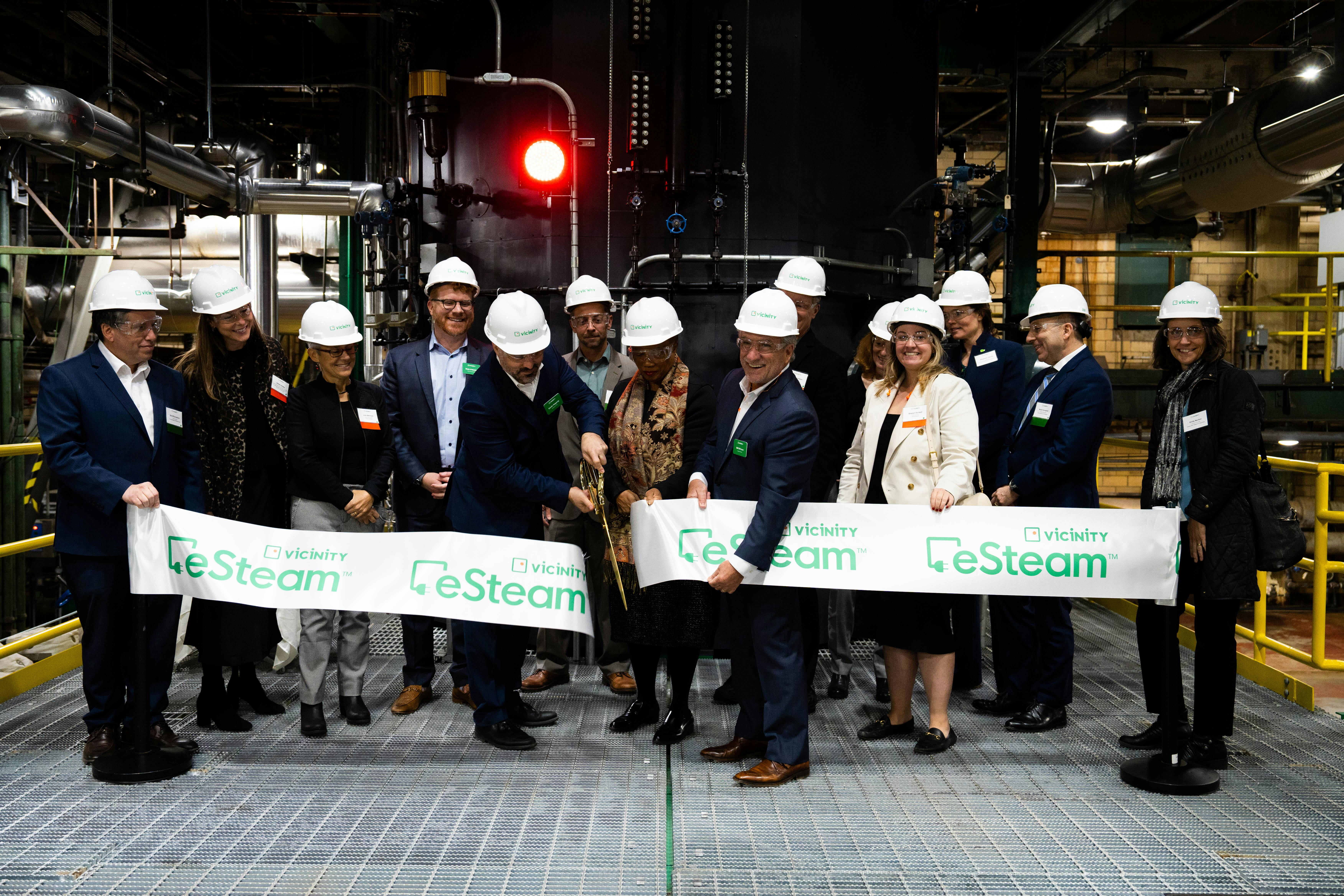 The ribbon-cutting ceremony for the launch of eSteam, Vicinity's carbon-free thermal energy solution.