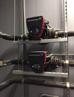 Lead Lag geothermal loop circulators with pressure sensing. Lead Lag geothermal loop circulators with pressure sensing.