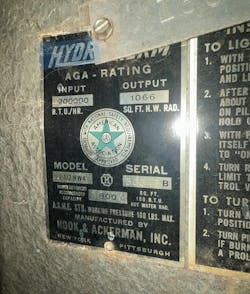 On this tag, the output rating is hard to understand because the value changed from btus/hr to “SQ. FT. H.W. RAD.”. What does that mean? On this tag, the output rating is hard to understand because the value changed from btus/hr to “SQ. FT. H.W. RAD.”. What does that mean?